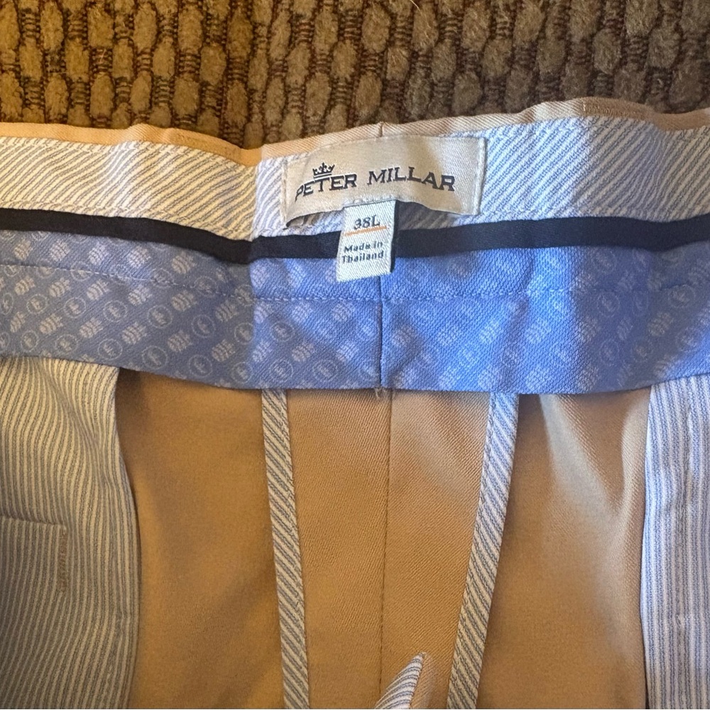 Peter Millar Tan Dress Pants with Light Blue Waistband